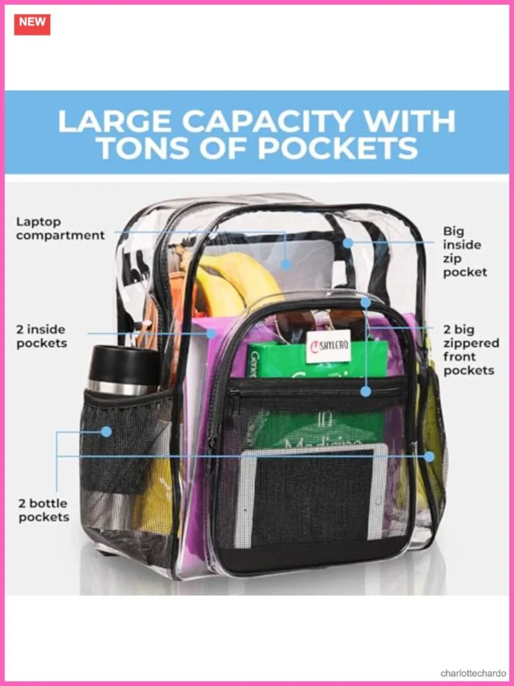 Heavy Duty XL Clear Backpack with TSA Lock, YKK Zippers, Key Holder, 32L
